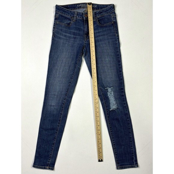 American Eagle Jeans Women's 4 Regular Jegging Stretch Denim Blue Distressed - Picture 12 of 15
